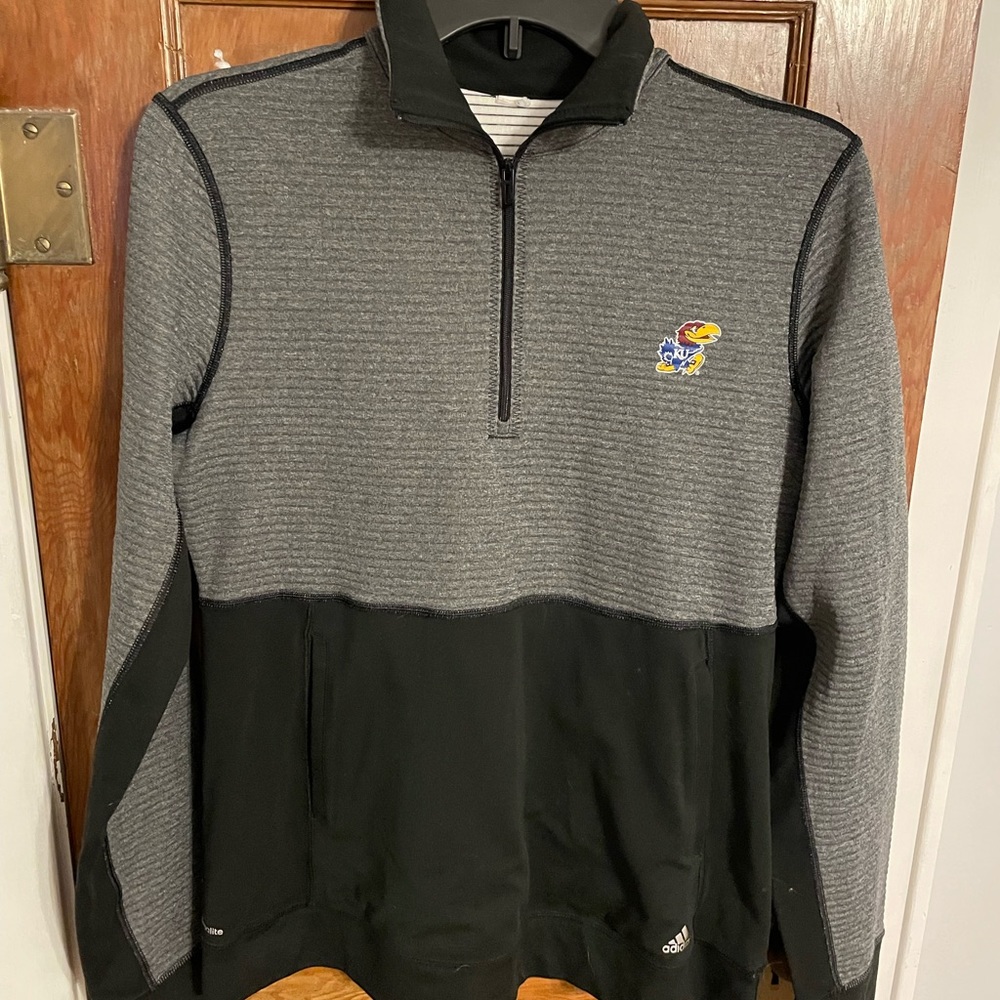 Adidas Dri-fit Grey and Black KU quarter zip jacket